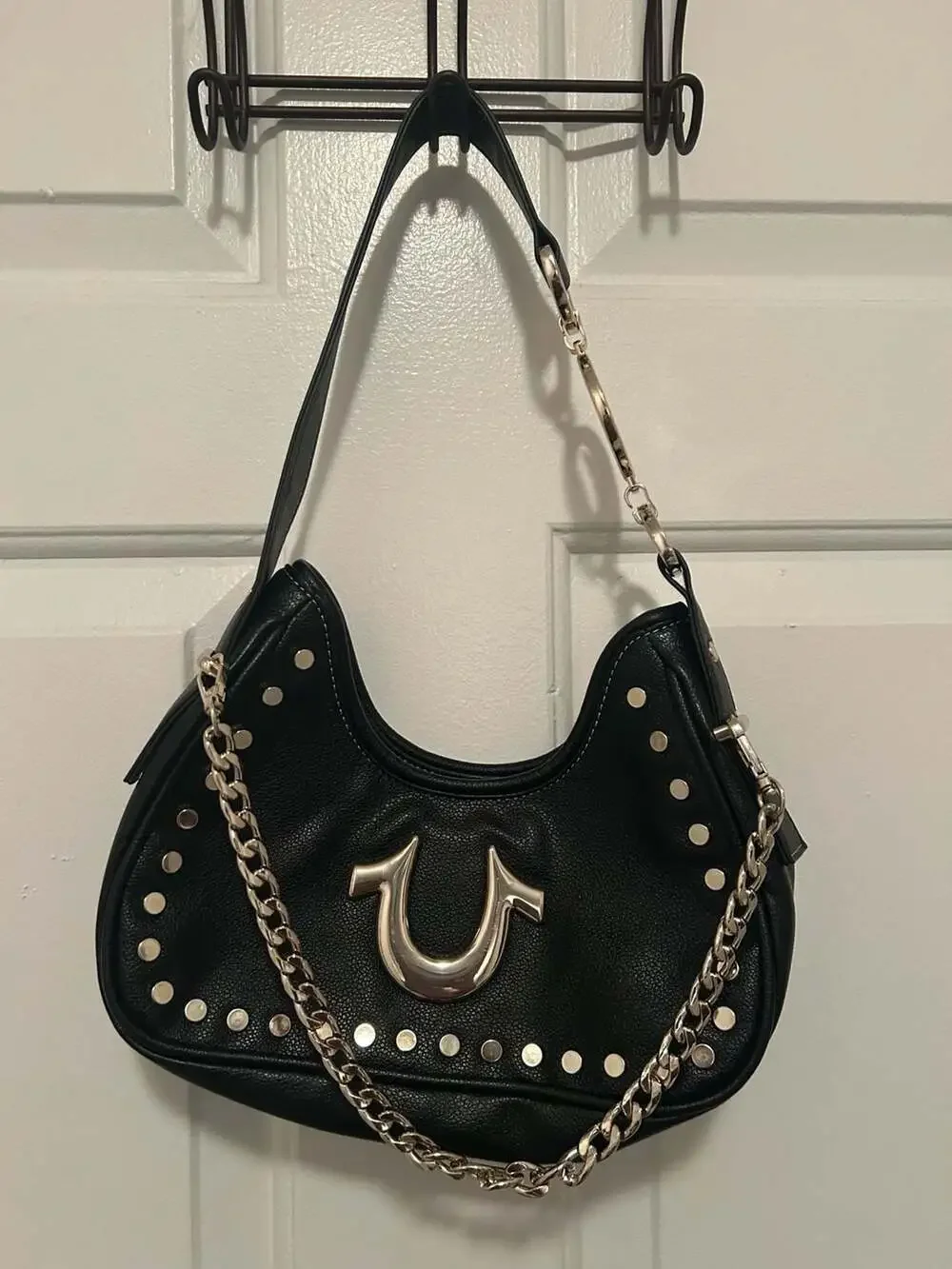 True Religion Studded Horseshoe Pebble Hobo Shoulder Bag